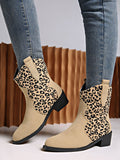 Leopard Suede Block Heel Boots