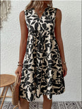 Printed Notched Sleeveless Mini Dress