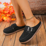 Suede Buckle Round Toe Loafers