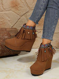 Fringe Suede Wedge Boots