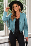 Fringe Trim Lapel Collar Cropped Blazer