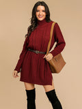 Perfee Slit Turtleneck Long Sleeve Mini Sweater Dress