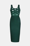 Sleeveless Spliced Mesh Midi Bandage Dress