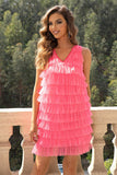 V-Neck Tiered Sleeveless Mesh Dress