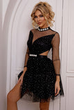 Cutout Mock Neck Mesh Dress