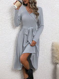 Surplice Tie Waist Long Sleeve Midi Dress