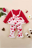 Girls Heart Print Bow Detail Sweater and Flare Pants Set