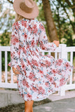 Floral Mock Neck Flounce Sleeve Midi Dress