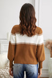 Color Block High Neck Lantern Sleeve Pullover Sweater