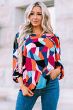 Geometric Flounce Sleeve Blouse