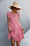 Gingham Ruffle Shoulder Tiered Dress