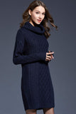 Full Size Mixed Knit Cowl Neck Dropped Shoulder Sweater Dress