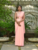 Peach Georgette Saree with Readymade Blouse