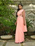 Peach Georgette Saree with Readymade Blouse