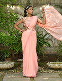 Peach Georgette Saree with Readymade Blouse