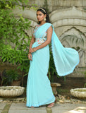 Pastel Green Georgette Saree with Readymade Blouse