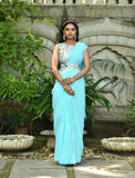 Pastel Green Georgette Saree with Readymade Blouse