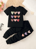 Girls Heart Print T-Shirt and Joggers Set