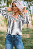 Striped Contrast Trim Quarter Snap T-Shirt