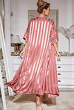 Striped Flounce Sleeve Open Front Robe and Cami Dress Set