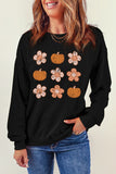 Simply Love Round Neck Long Sleeve Pumpkin & Flower Graphic Sweatshirt