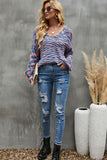 Multicolored Balloon Sleeve V-Neck Sweater