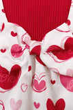 Girls Heart Print Bow Detail Sweater and Flare Pants Set