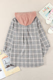 Plaid Drawstring Hooded Shirt Jacket