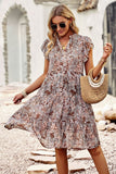 Floral Flutter Sleeve Notched Neck Tiered Dress