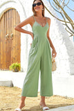 Spaghetti Strap Wide Leg Jumpsuit with Pockets