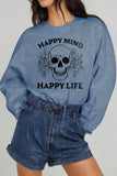 Simply Love Simply Love Full Size HAPPY MIND HAPPY LIFE SKULL Graphic Sweatshirt