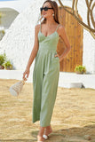 Spaghetti Strap Wide Leg Jumpsuit with Pockets