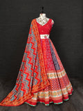 Red Color Printed Silk Lehenga Set With Muslin Silk Dupatta