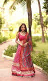 Red Color Printed Silk Lehenga Set With Muslin Silk Dupatta