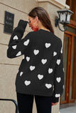 Heart Pattern Lantern Sleeve Round Neck Tunic Sweater