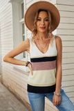 Color Block V-Neck Rib-Knit Tank