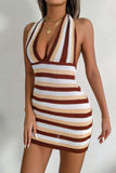 Striped Halter Neck Backless Knit Mini Dress