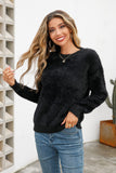 Dropped Shoulder Round Neck Fuzzy Sweater