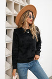 Dropped Shoulder Round Neck Fuzzy Sweater