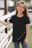 Girls Buttoned Tulip Hem T-Shirt