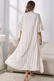 Striped Flounce Sleeve Open Front Robe and Cami Dress Set