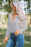 Striped Contrast Trim Quarter Snap T-Shirt