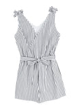 Striped Tie-Shoulder Belted Surplice Romper