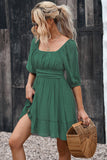 Tie-Back Ruffled Hem Square Neck Mini Dress