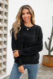 Dropped Shoulder Round Neck Fuzzy Sweater