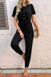 Button Front Short Sleeve Jogger Jumpsuit